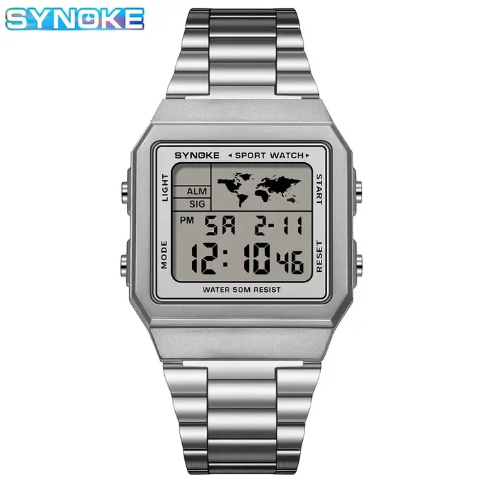 SYNOKE-Montres de sport DNono en acier inoxydable pour hommes, montre-bracelet numérique, affichage 