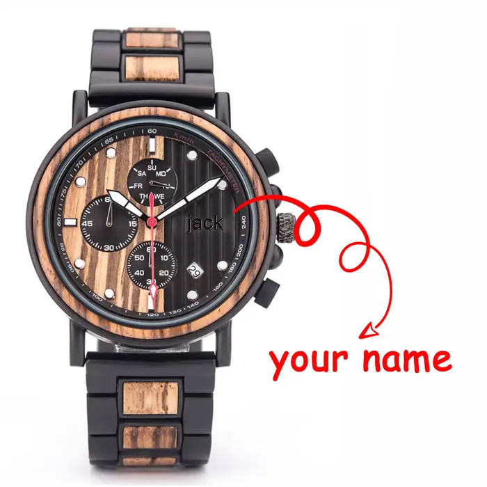 DODO DEER DODO DEER Montre en bois pour hommes Montre à mouvement à quartz en bois écologique, synchronisation précise, gravure personnalisée