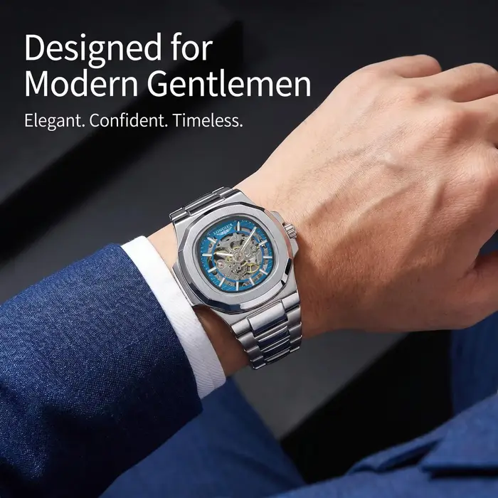 Montre automatique mécanique pour homme LONGLUX, montres de luxe, étanches, squelette, pour affaires