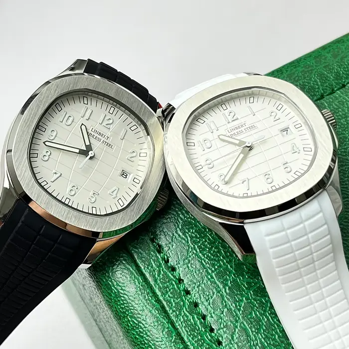 Nouvelle montre mécanique automatique LINBERT pour hommes en caoutchouc blanc, résistante à l'eau, avec indicateur lumineux et boîtier en acier inoxydable pour différentes occasions