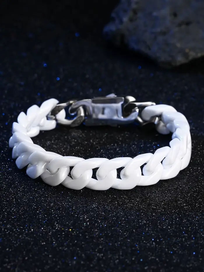 Bracelet en céramique à maillons cubains pour hommes hypoallergénique, chaîne noire et blanche pour 
