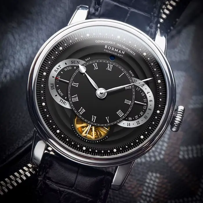 BORMAN Design luxe hommes montre-bracelet automatique cadran squelette bracelet en cuir véritable saphir cristal verre