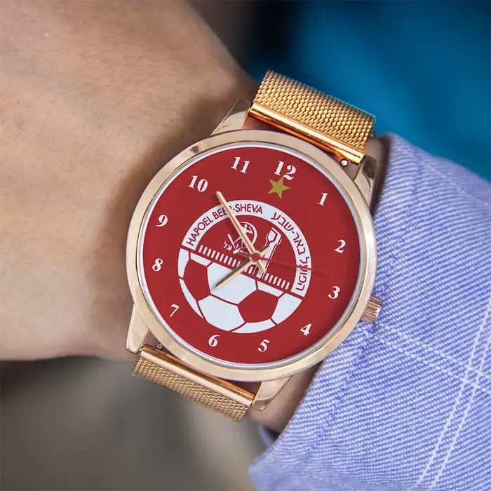 Montre Vintage HAPOEL BEER-SHEVA pour Homme Or Rose Cadran Football Montres à Quartz Occasions Spéciales Cadeau Argent