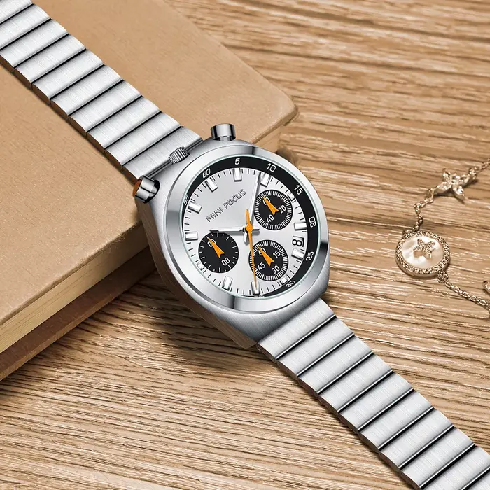 Montre multifonctionnelle MINIFOCUS en acier inoxydable avec calendrier complet et résistance à l'eau pour femmes mode et casual occasions spéciales