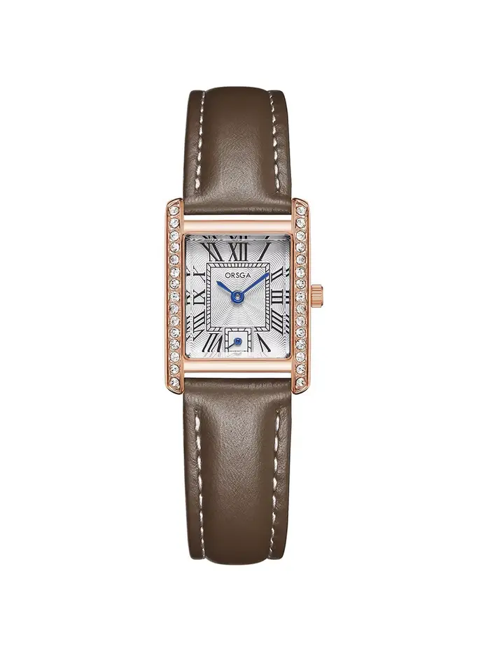 Montre à quartz rectangulaire pour femmes et filles, cadran argenté or rose, horloge à chiffres roma