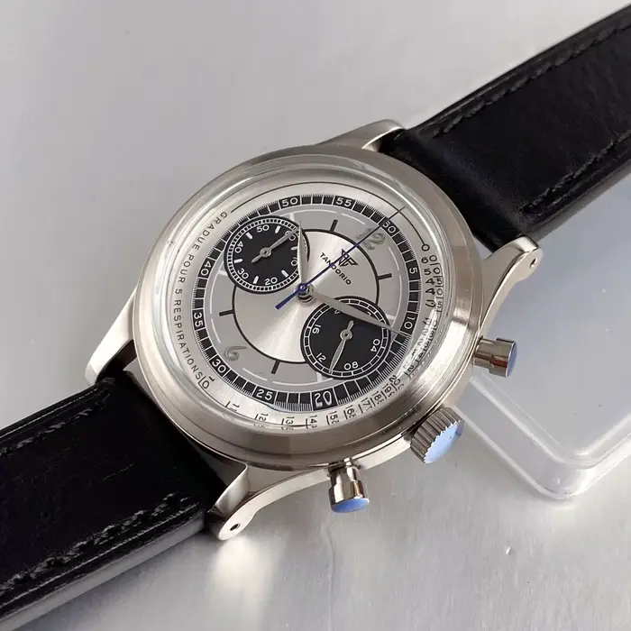 Montre Quartz Tandorio Vendange Chronographe Multifonction Hommes Occasions Spéciales Elégante Cuir Acier Inoxydable