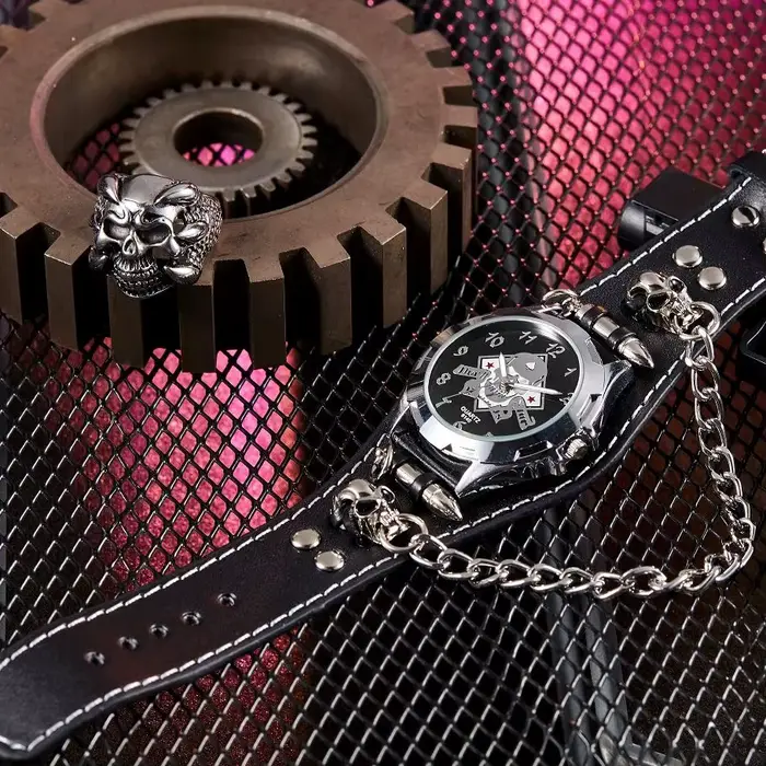 Montre à Quartz avec Pointeur Rond et Crâne Anime