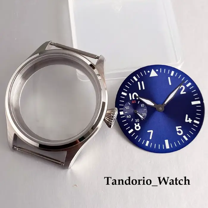Tandorio – boîtier de montre en verre saphir, nouveau style pilote, 42mm, avec cadran bleu/noir/vert de 37mm, pour mouvement ETA 6497 ST3600