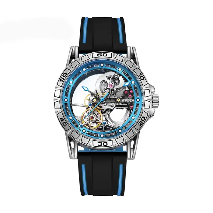 MUSANFIGO montre pour hommes entièrement automatique évidée avec mouvement mécanique