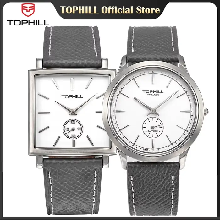 TOPHILL – montre pilote Vintage pour hommes, mouvement à Quartz, montre-bracelet ultra-fine, petit cadran secondaire en émail, verre saphir, étanche à 30m