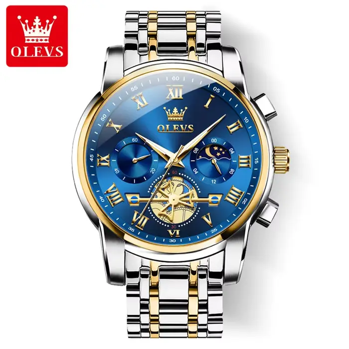 OLEVS-Montre-bracelet à quartz étanche pour homme, chronographe Shoous, cadran à échelle romaine cla