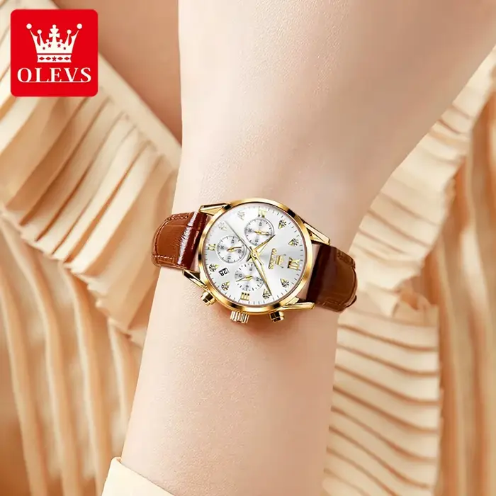 Montre-bracelet à quartz étanche pour femme avec bracelet en cuir