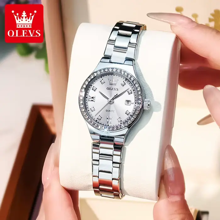 OLEVS nouvelle montre à Quartz 5628 pour femmes bracelet en acier lunette en Zircon Date automatique