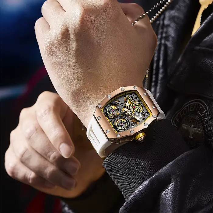 ONOLA montre pour hommes Double Tourbillon évider étanche lumineux entièrement automatique mécanique