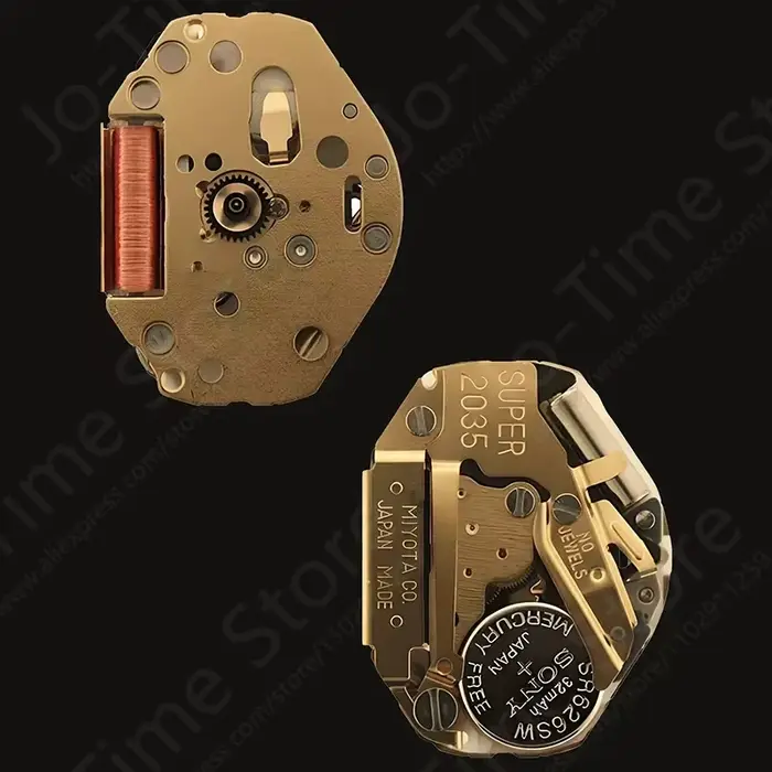 Miyota Super 2035 Mouvement à quartz japonais Montre à trois aiguilles dorée 2035 - Engrenages métalliques durables Meilleur rendement des coûts