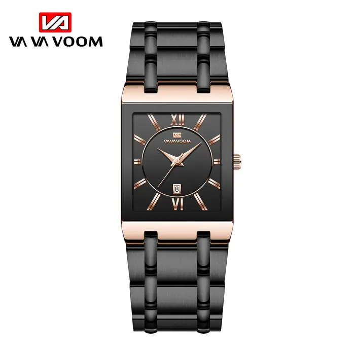 VA VA VOOM-Montre-bracelet carrée en acier inoxydable pour homme, quartz doré, étanche, marque supér