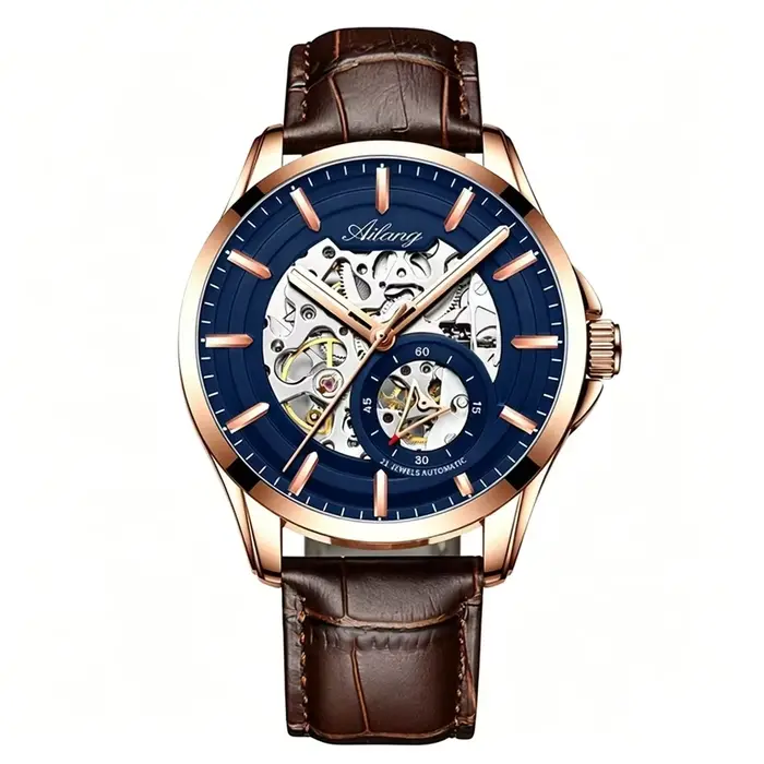 Montre Homme Automatique Mécanique AILANG Haut de Gamme en Acier Inoxydable Lumineuse Luxe Affaires Squelette Transparent