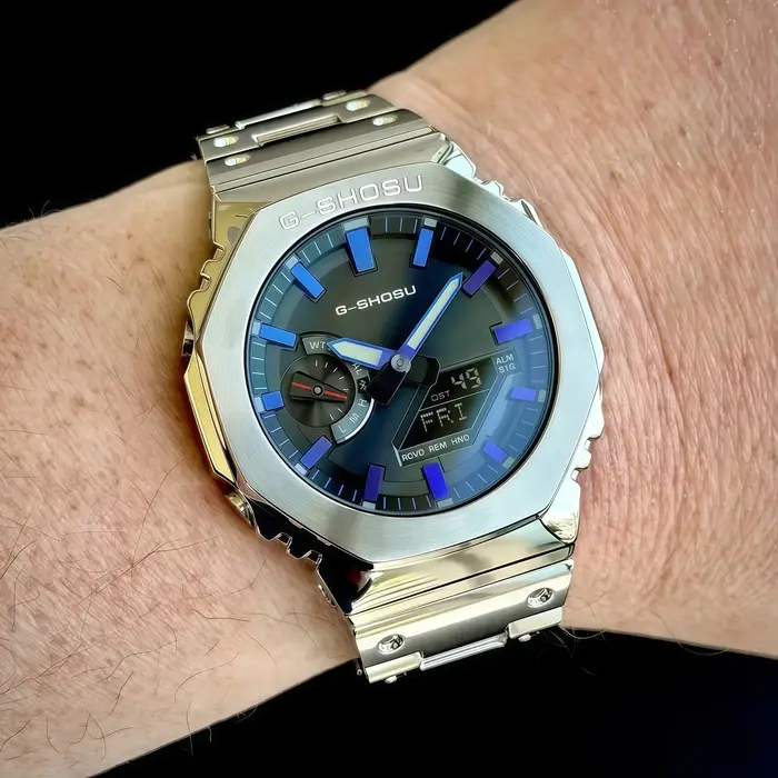 Montre Oak Series Iced Out Unisexe Sport Argent Alliage Bracelet Acier Double Affichage Heure Mondiale Occasions Spéciales