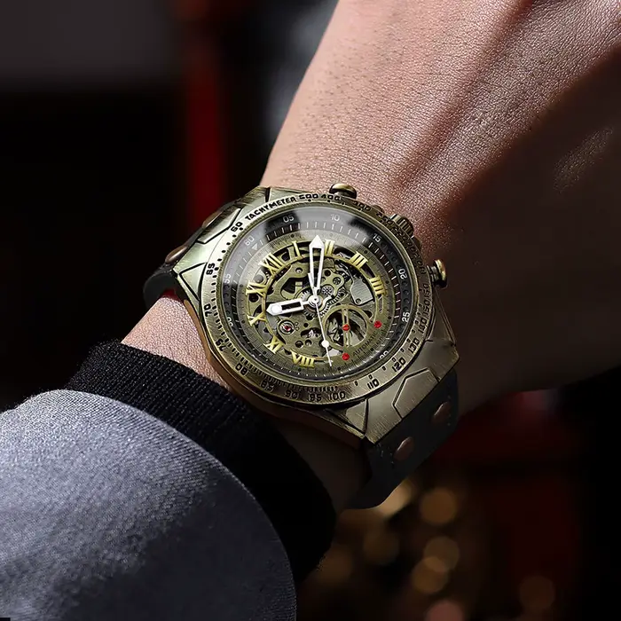 Montre-bracelet mécanique automatique vintage BINBOND pour homme