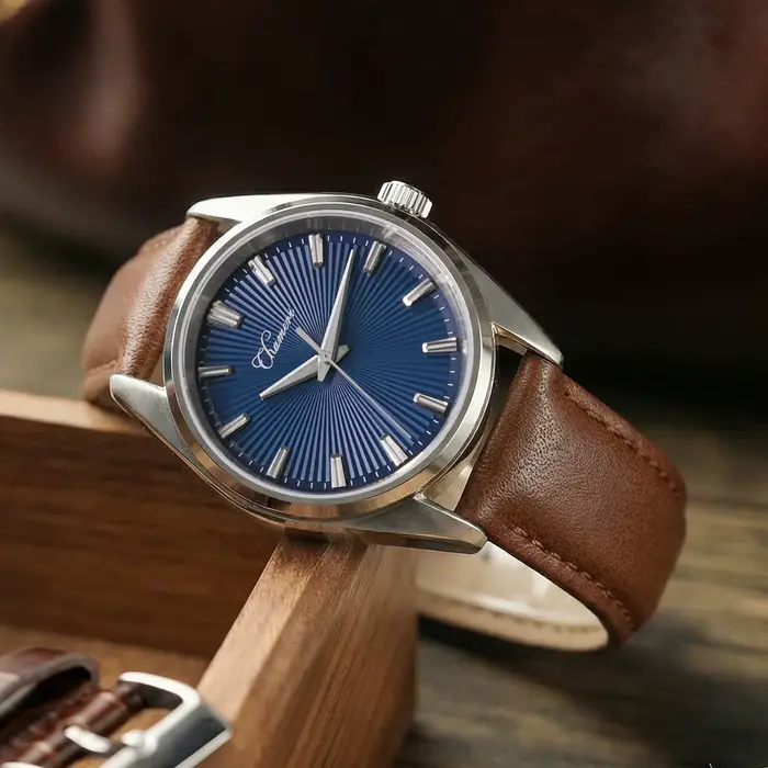 Watchdives GS05 37Mm Montres à quartz vintage Texture soleil VH31 Montre bracelet en cuir Verre saphir 100M Étanche Montre-bracelet pour homme