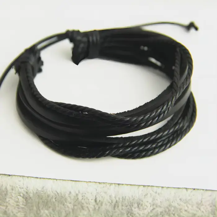 Bracelet en cuir multicouche tissé à la main pour hommes, mode loisirs, sangle de poignet à lacets f