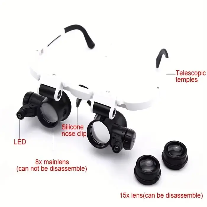 Loupe grossissante 8X/15X/23X pour bijoutier et horloger avec lumière LED, loupe télescopique à serr