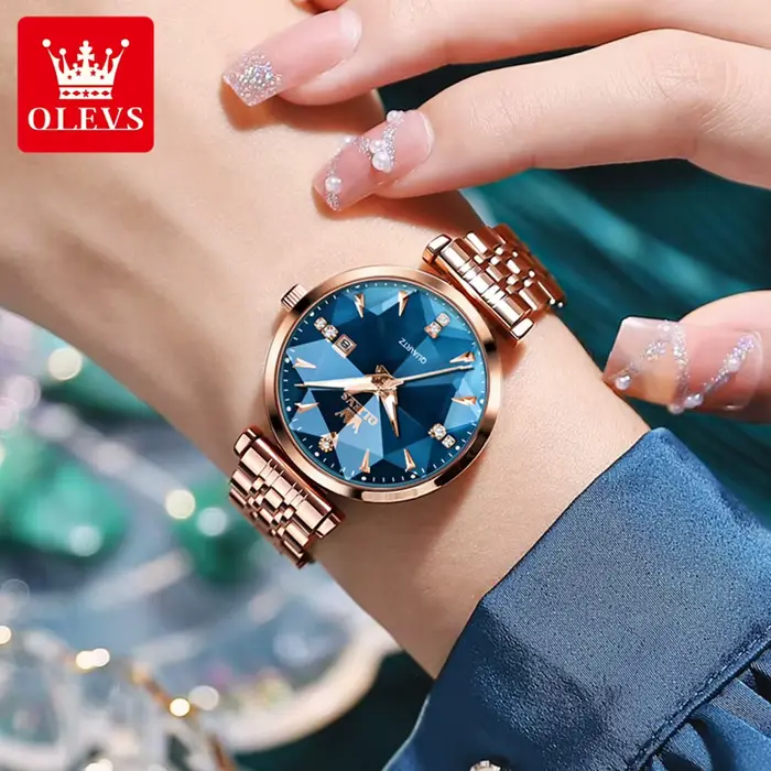 OLEVS montres pour femmes mode élégante forme rhombique miroir Original montre-bracelet à Quartz bracelet étanche Date