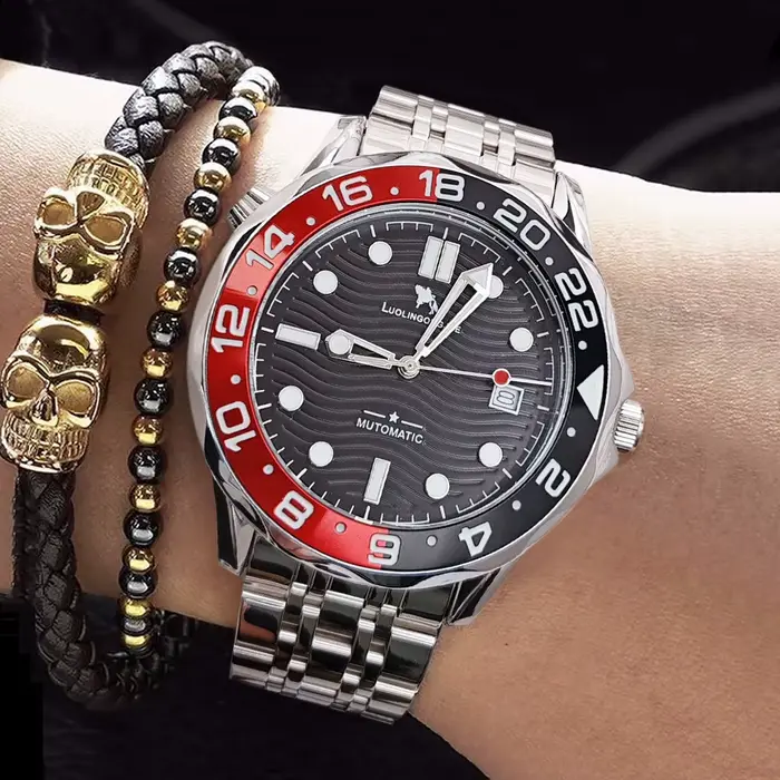 Montre de plongée de luxe LUOLINGONGJUE pour homme avec design squelette et bracelet en acier inoxydable pour affaires et loisirs occasions spéciales