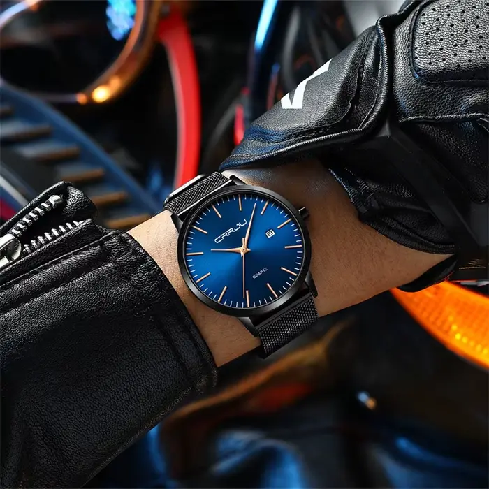 CRRJU 2172 noir en gros de luxe mode maille ultra mince minimal japon mouvement hommes montre à quartz reloj