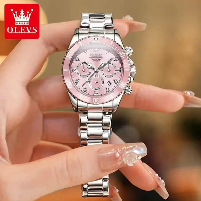 Montre luxe OLEVS Quartz avec chronographe résistante à l'eau pour femme occasions spéciales