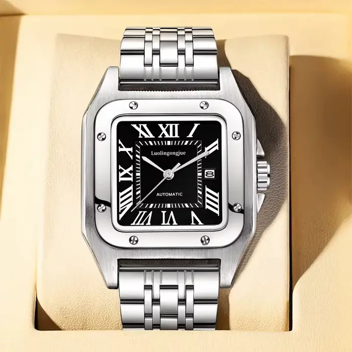 Montre mécanique automatique carrée élégante pour homme résistante à l'eau idéale pour toutes les occasions cadeau spécial