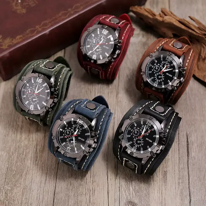 Montre à Quartz Vintage pour Hommes Grand Cadran Bracelet Cuir Occasions Spéciales