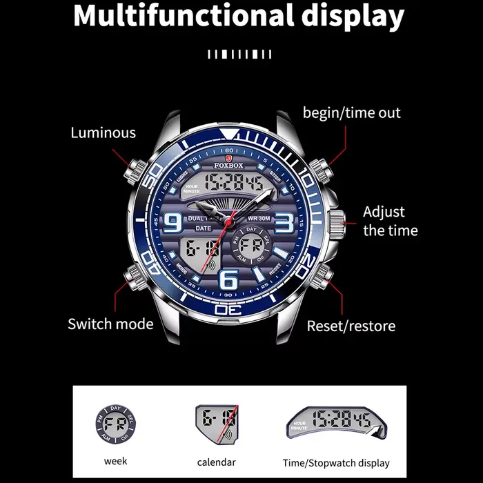 2025 LIGE marque Foxbox numérique hommes montres haut de gamme Sport montre-bracelet à Quartz