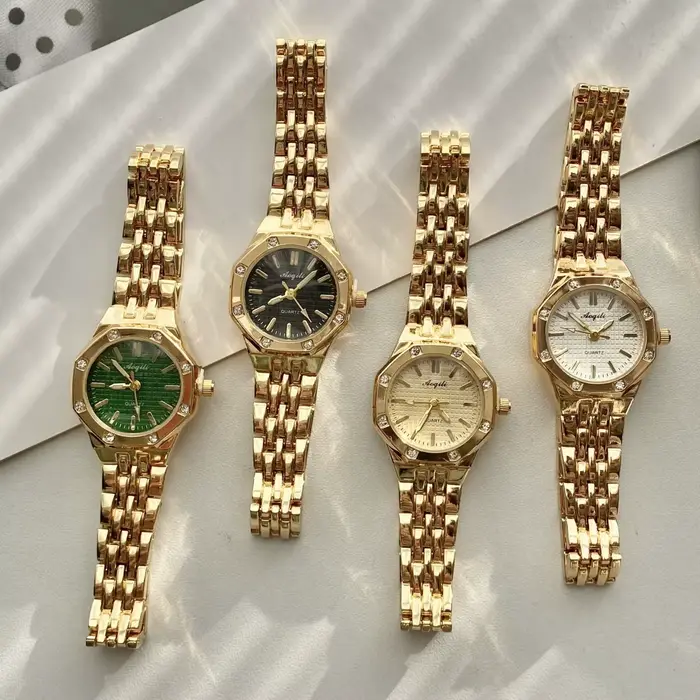 Mode femme chambre ronde or bracelet en acier Quartz montre-bracelet de luxe dames montre dorée pour femmes horloge