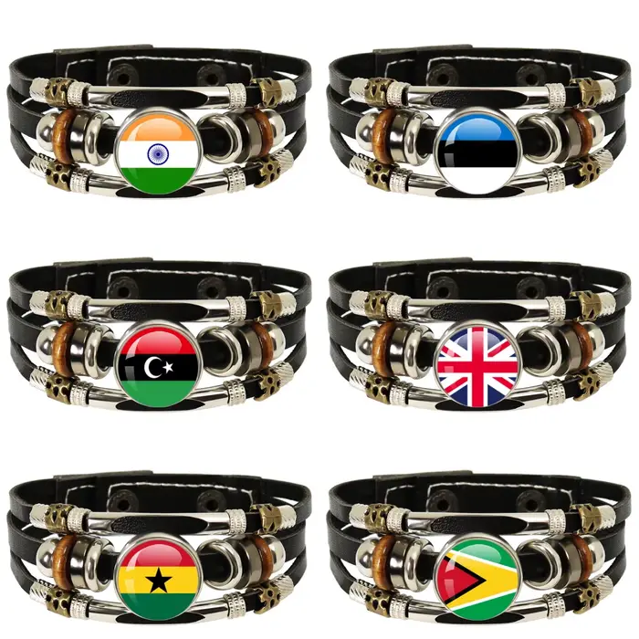 Bracelet en cuir noir tissé à la main