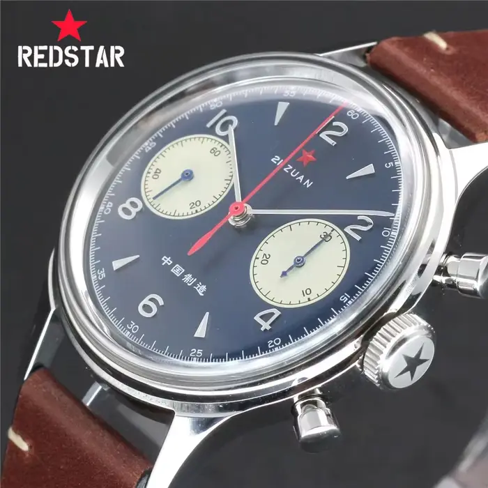 Montre à remontage manuel vintage Red Star pour homme, chronographe, mouvement de la mer, acrylique, saphir, bleu profond, horloge pilote avec col de cygne, 1963 occasion spéciale