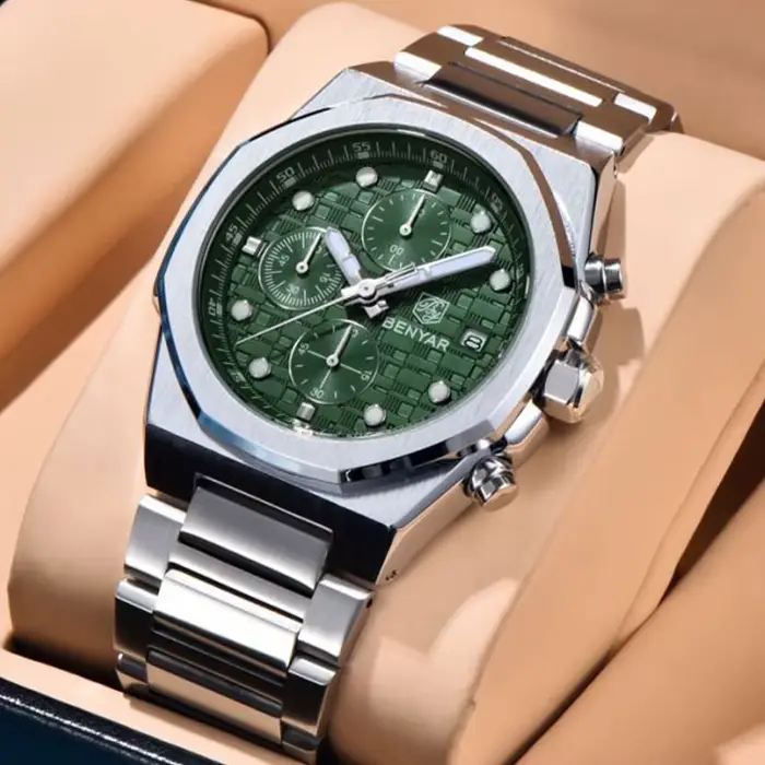 BENYAR Top marque 40mm hommes montre classique de luxe montres à Quartz multi fonctionnel chronographe en acier