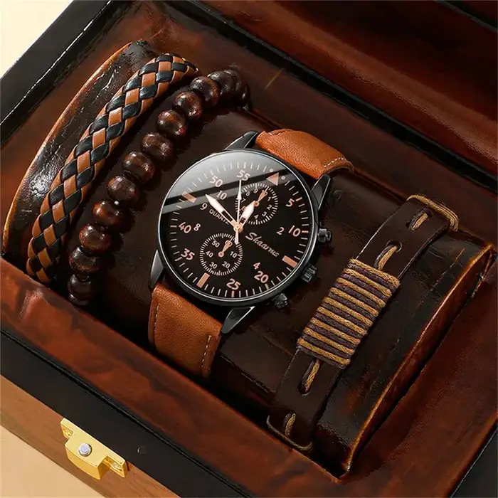 Montre homme en cuir RUNERR style Hong Kong haut de gamme affaires et décontraction pour homme quartz élégante à offrir pour occasions spéciales