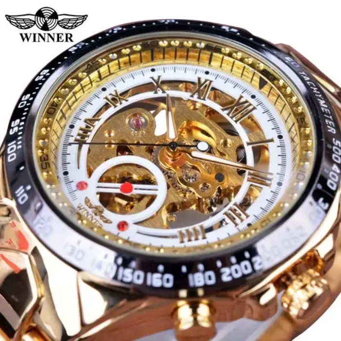 Gagnant-Montre mécanique dorée pour homme