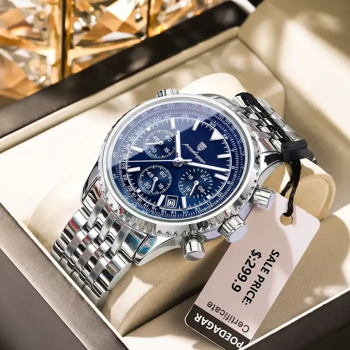 POEDAGAR montres de luxe pour hommes Date chronographe en acier inoxydable homme montre étanche lumi