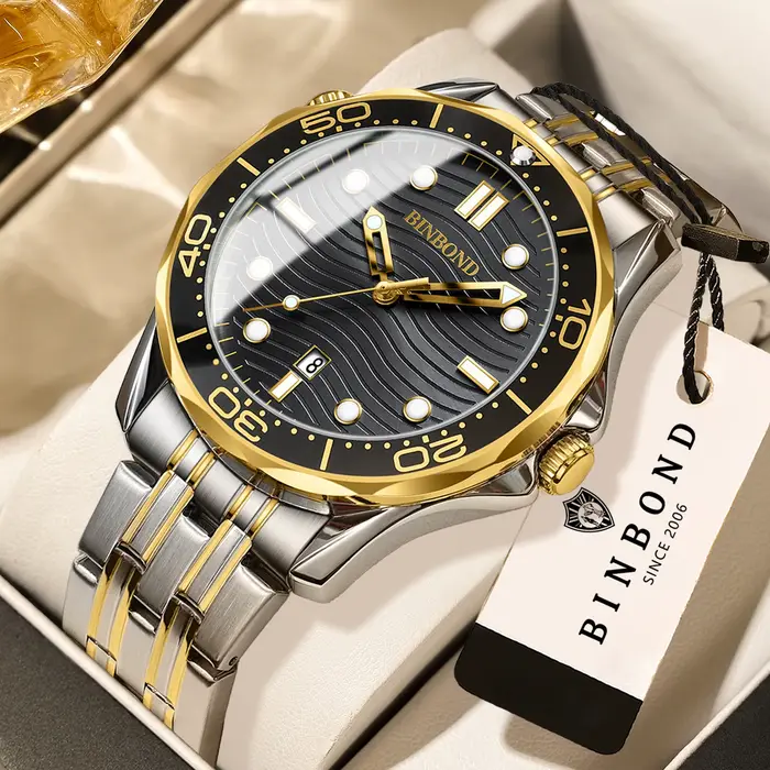 Montre à quartz de luxe BINBOND Wave of Sea pour homme