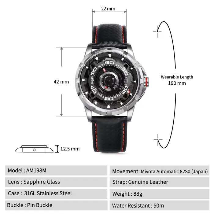 BERNY – montre squelette automatique pour hommes