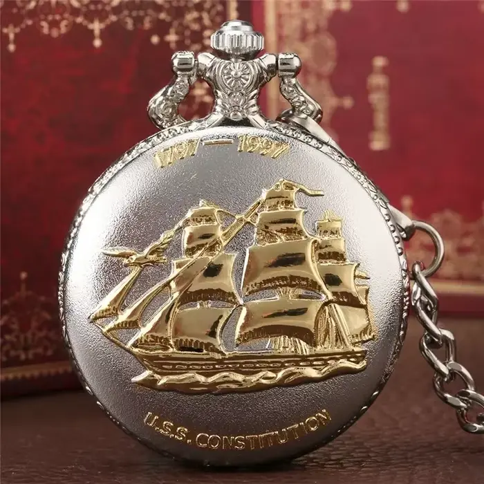 Montre de poche à Quartz avec pendentif en toile de voile argentée 1797 – 1997, pour hommes et femme