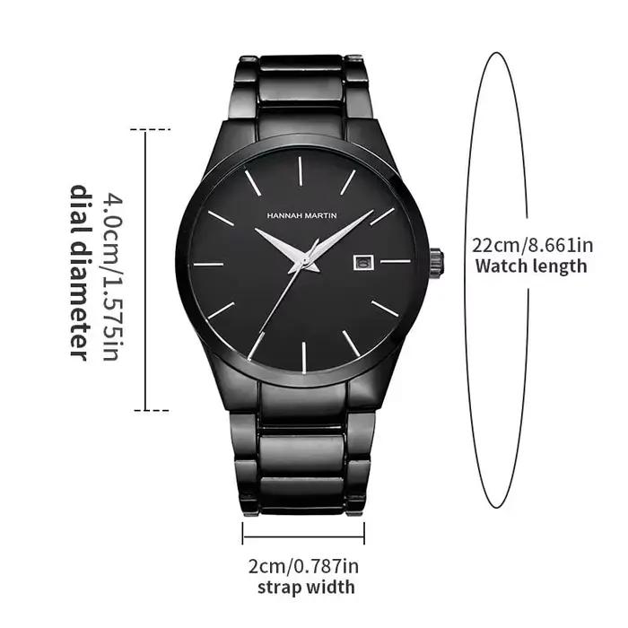 Montre pour hommes en acier inoxydable mouvement à Quartz Original 41mm cadran noir