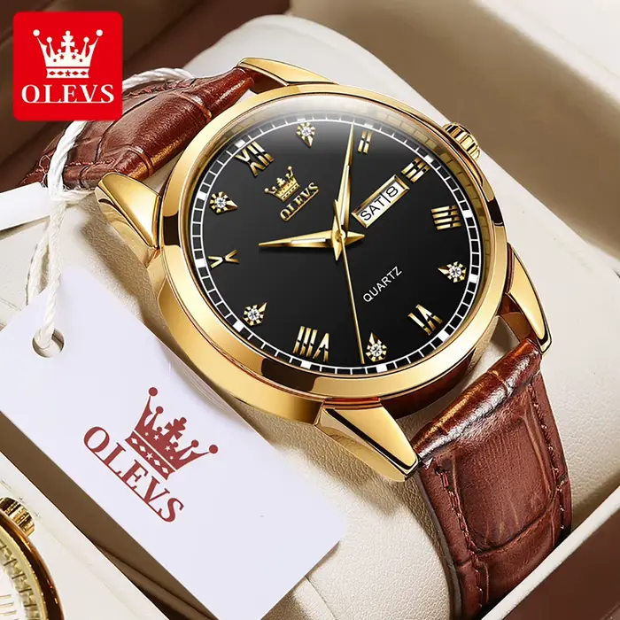 Montre-bracelet homme OLEVS 6896 quartz élégante en acier inoxydable avec chiffres romains et cadran rond style moderne pour usage casual