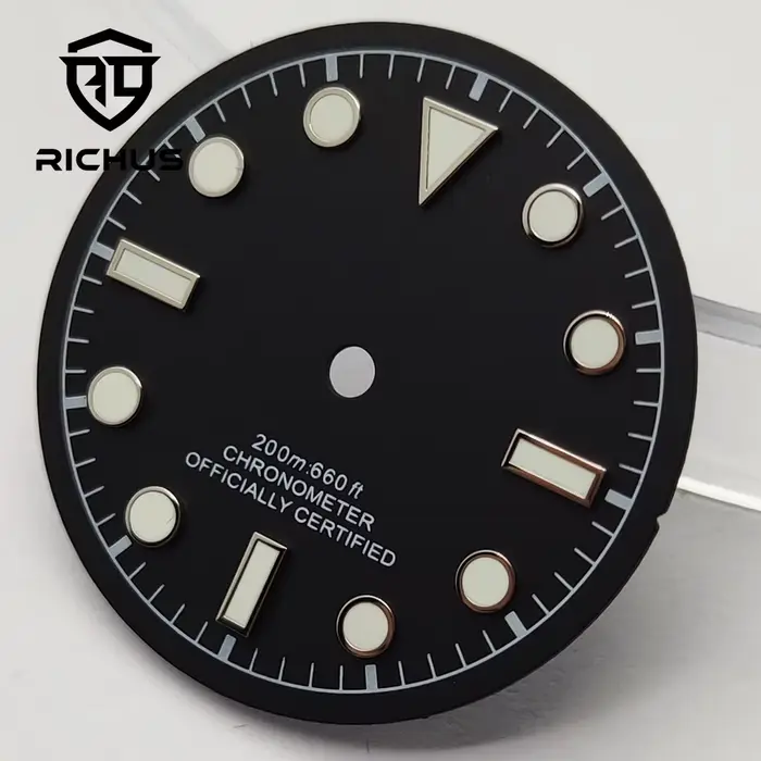Cadran de montre RICHUS 28 avec index appliqué riveté et luminescence verte pour mouvements NH34 NH35 NH36 ETA2824 2836 Miyota8215-DG style élégant