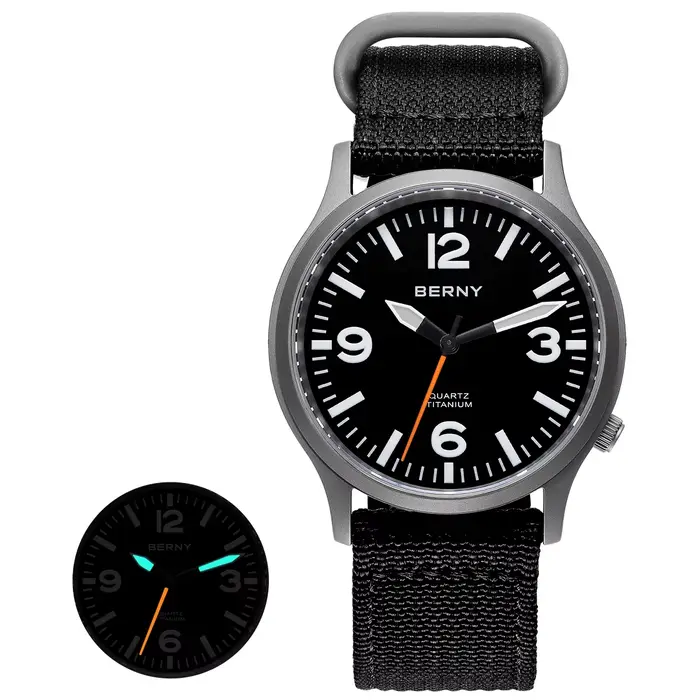 BERNY Montre pour homme entièrement en titane, montre à quartz sport super lumineuse, légère et conf