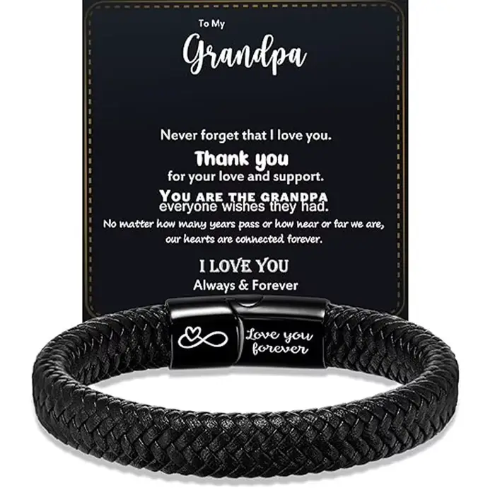 Bracelet en cuir et acier inoxydable style géométrique décontracté pour hommes cadeaux d'anniversaire romantiques occasions spéciales