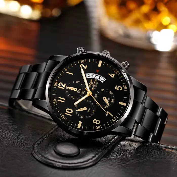 Montre de luxe pour hommes, 1 pièce, mode calendrier d'affaires, ceinture en acier, cadeau de noël, 