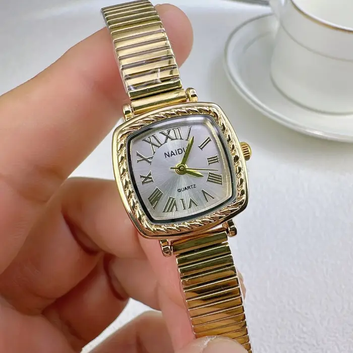 Vintage femmes or argent cadran carré romain montre à Quartz mode bambou bande montre-bracelet Relogio horloge dames livraison directe